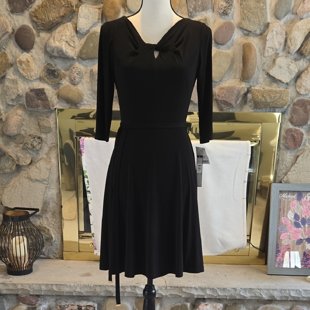 Tahari Elegant Black 3/4 Length Sleeve Dress